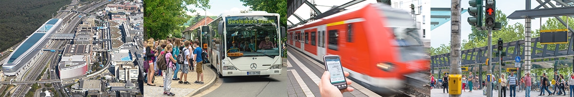 Collage verschiedener ÖPNV Situationen